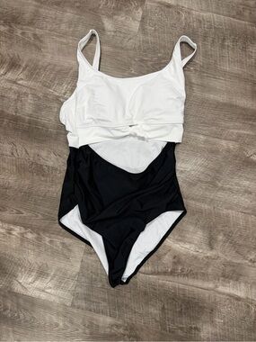 Cupshe Black and White One-Piece Cutout Swim Bodysuit